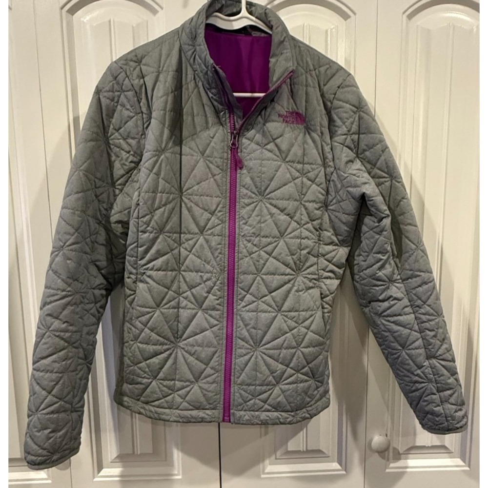 The North Face Women's Quilted Jacket Gray Purple Full Zip Insulated Large